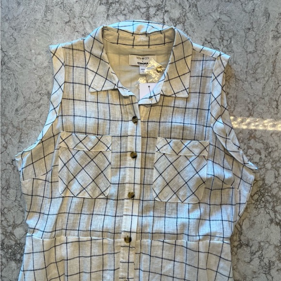 Now + Gen by Sonoma Dresses & Skirts - Now + Gen by Sonoma NWT Cream Color Blue Plaid Short Sleeve Dress - Size Large
